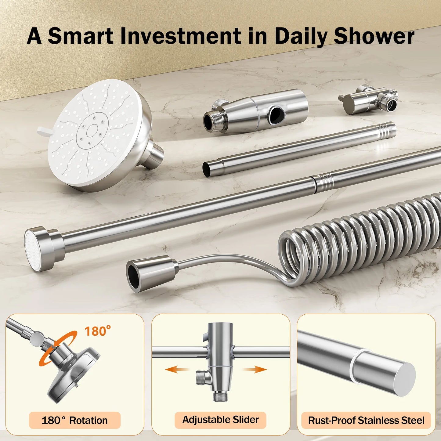 Tandem Dual Shower Head For Couples With Original Adjustable Slider