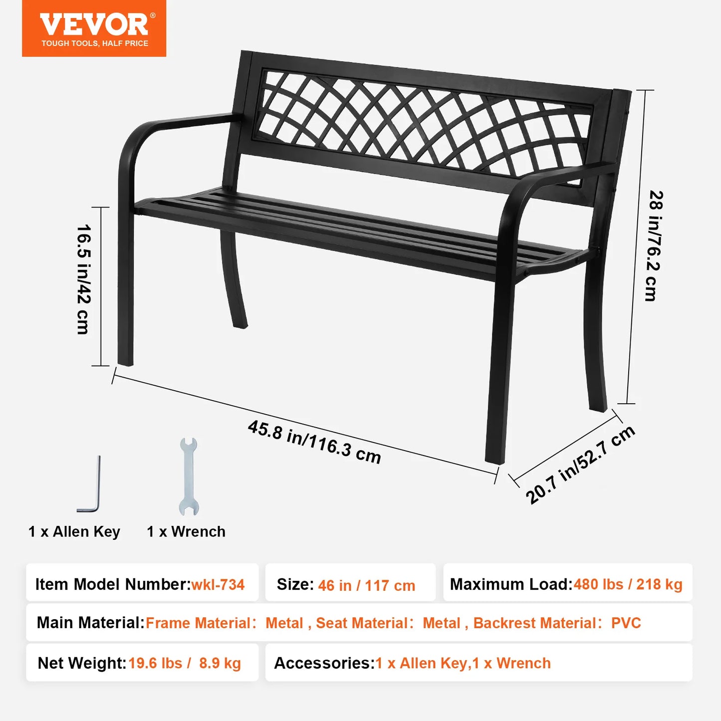 SucceBuy Outdoor Wood And Metal Garden Bench 480 Lbs Capacity