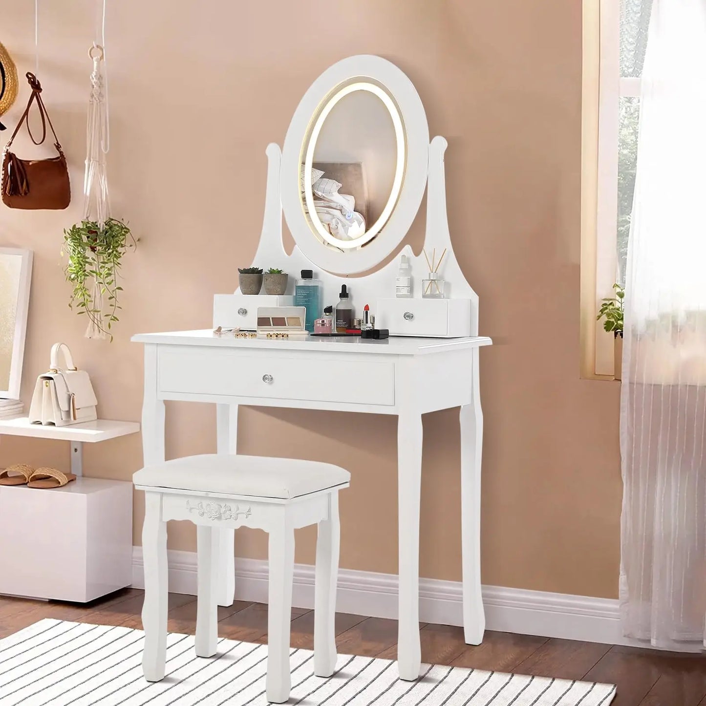 HiMISS Vanity Desk With Mirror And LED Lights Dressing Table