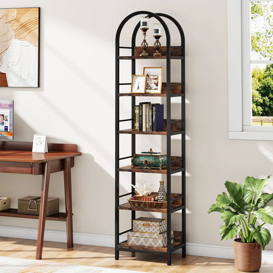 Little Tree 6-Tier Corner Arched Bookcase Freestanding Display Shelves
