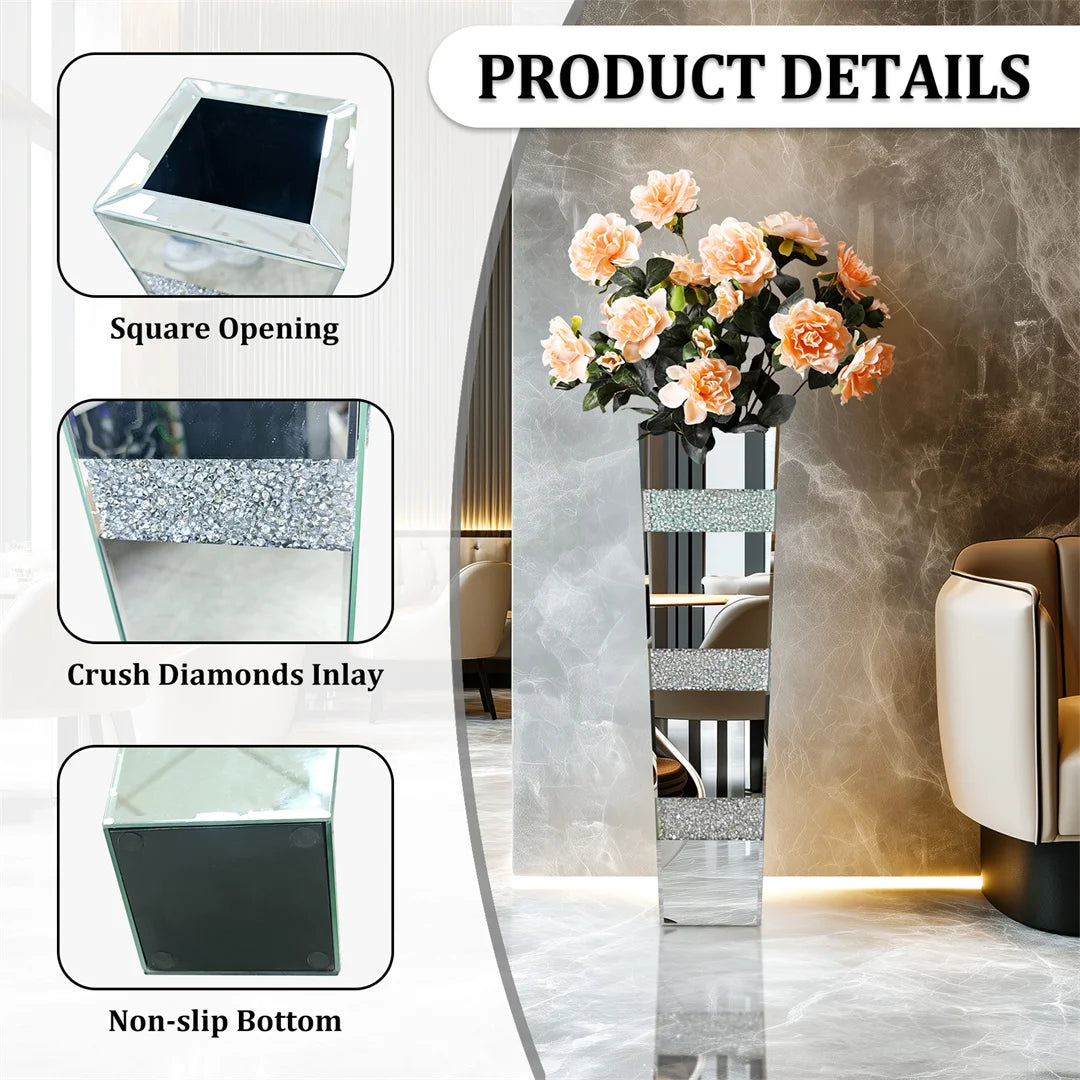Modern Floor Vase With Crystal Mirrored Stand Flower Display