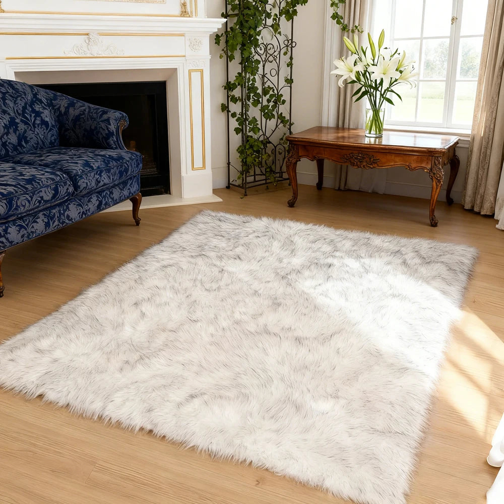 Fluffy Faux Sheepskin Area Rug Shaggy Plush For Living Room And Bedroom