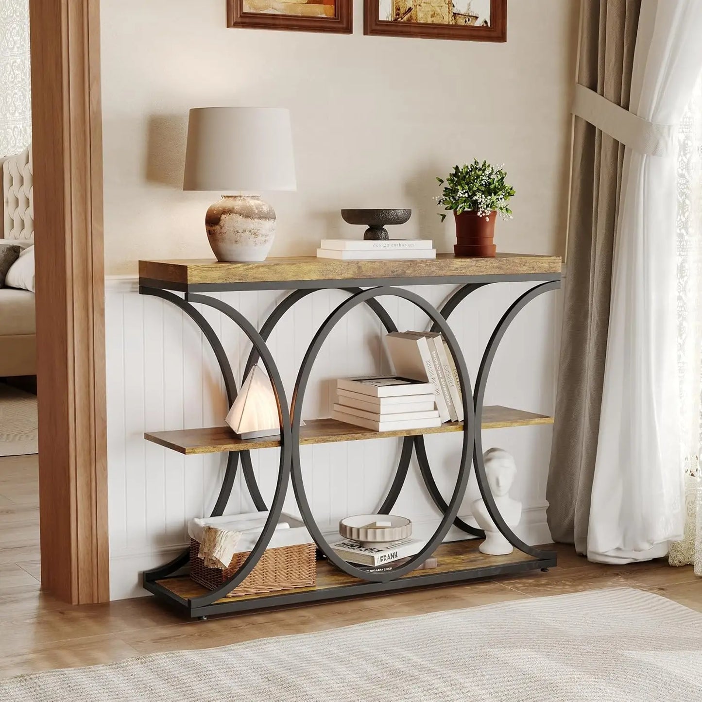 HiMISS Console Table Entryway With Metal Frame And Storage Shelves