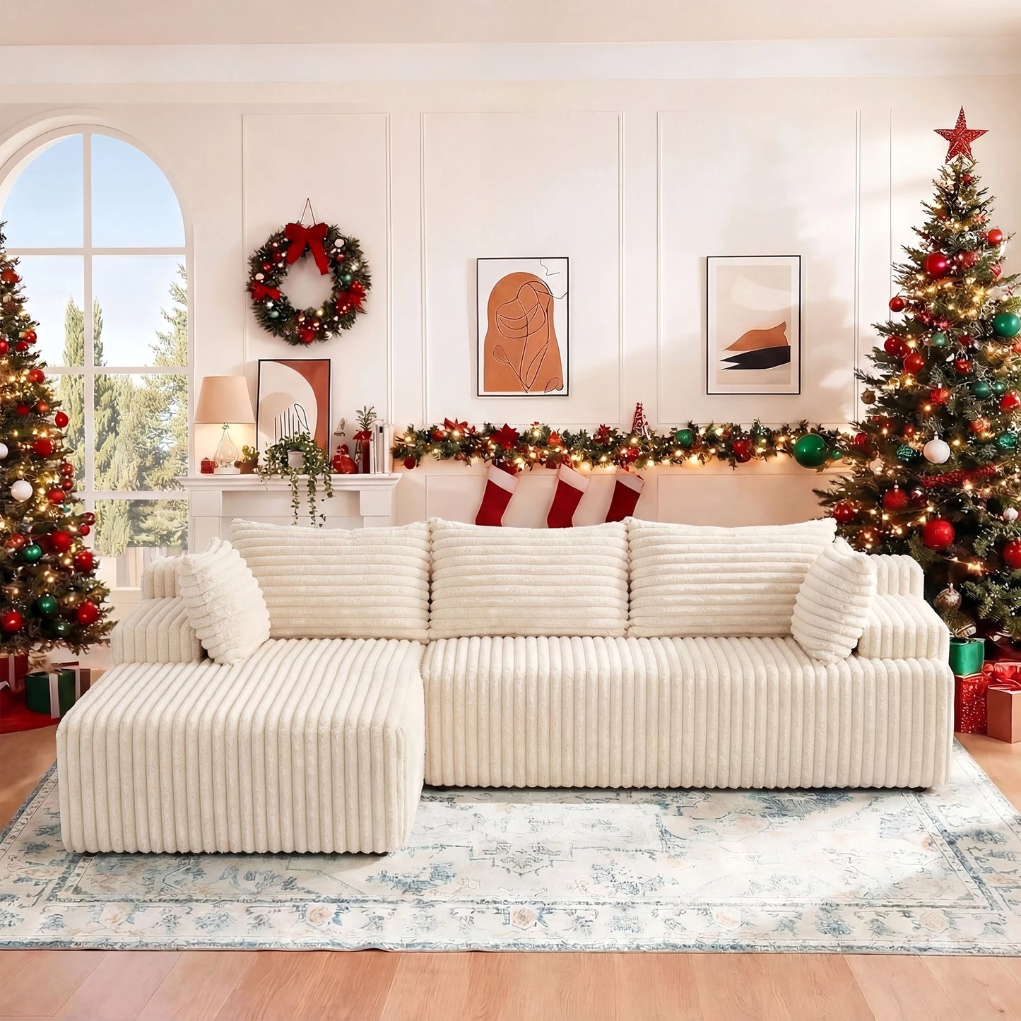 Redlife L Shaped Corduroy Sectional Sofa No Assembly Required