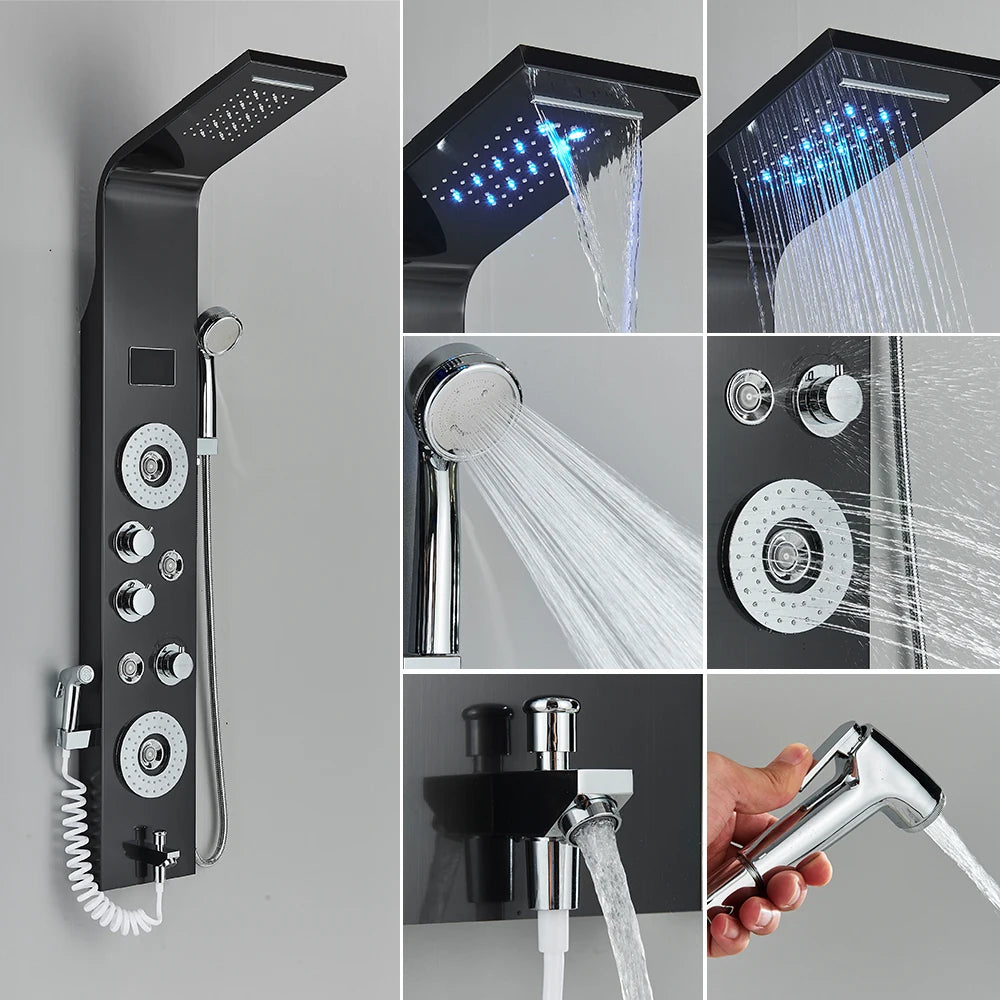 Uythner LED Shower Panel System With Temperature Display Mixer Tap