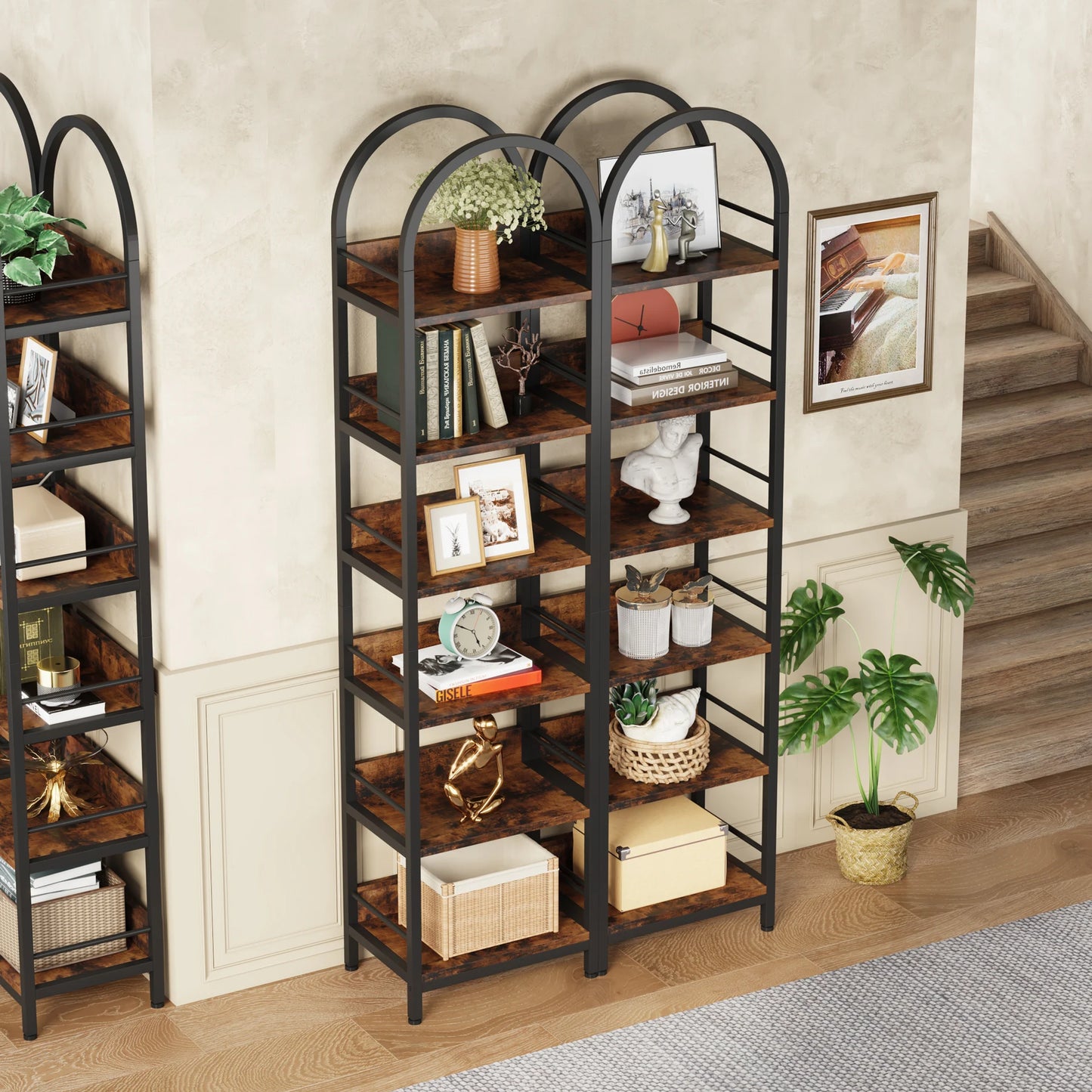 Little Tree 6-Tier Corner Arched Bookcase Freestanding Display Shelves