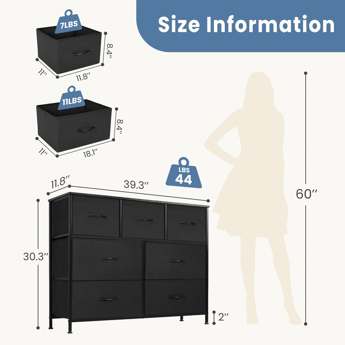 JHK Dresser With 7 Fabric Drawers Organizer Closet Chest