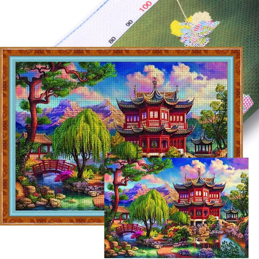 Printed Landscape Cross Stitch Kit 11CT Full Embroidery Cotton