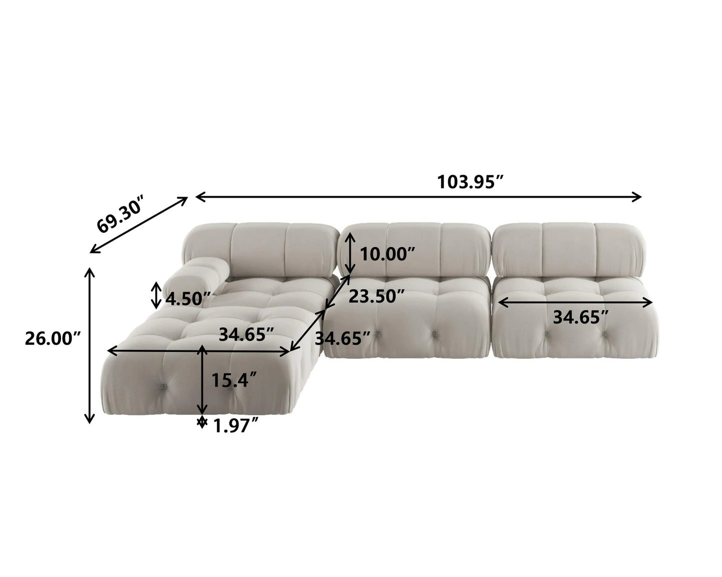 Sdorens Velvet L Shaped Sectional Sofa With Reversible Ottoman