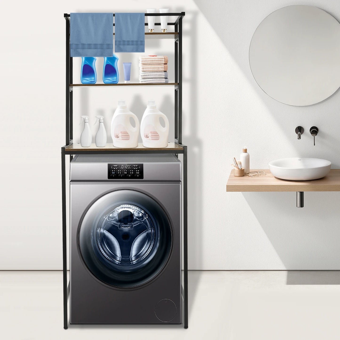 Triple Tier Washer And Dryer Shelf Cabinet Over Washing Machine