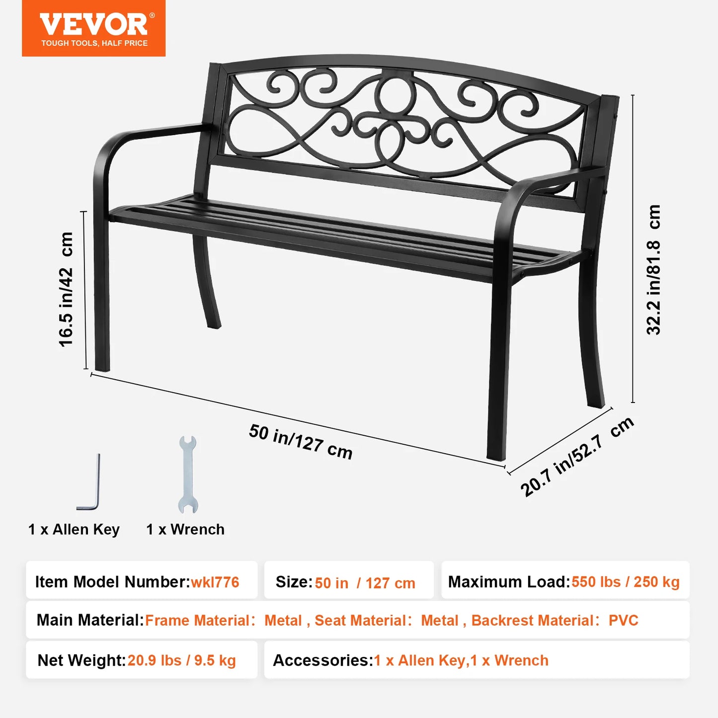 SucceBuy Outdoor Wood And Metal Garden Bench 480 Lbs Capacity