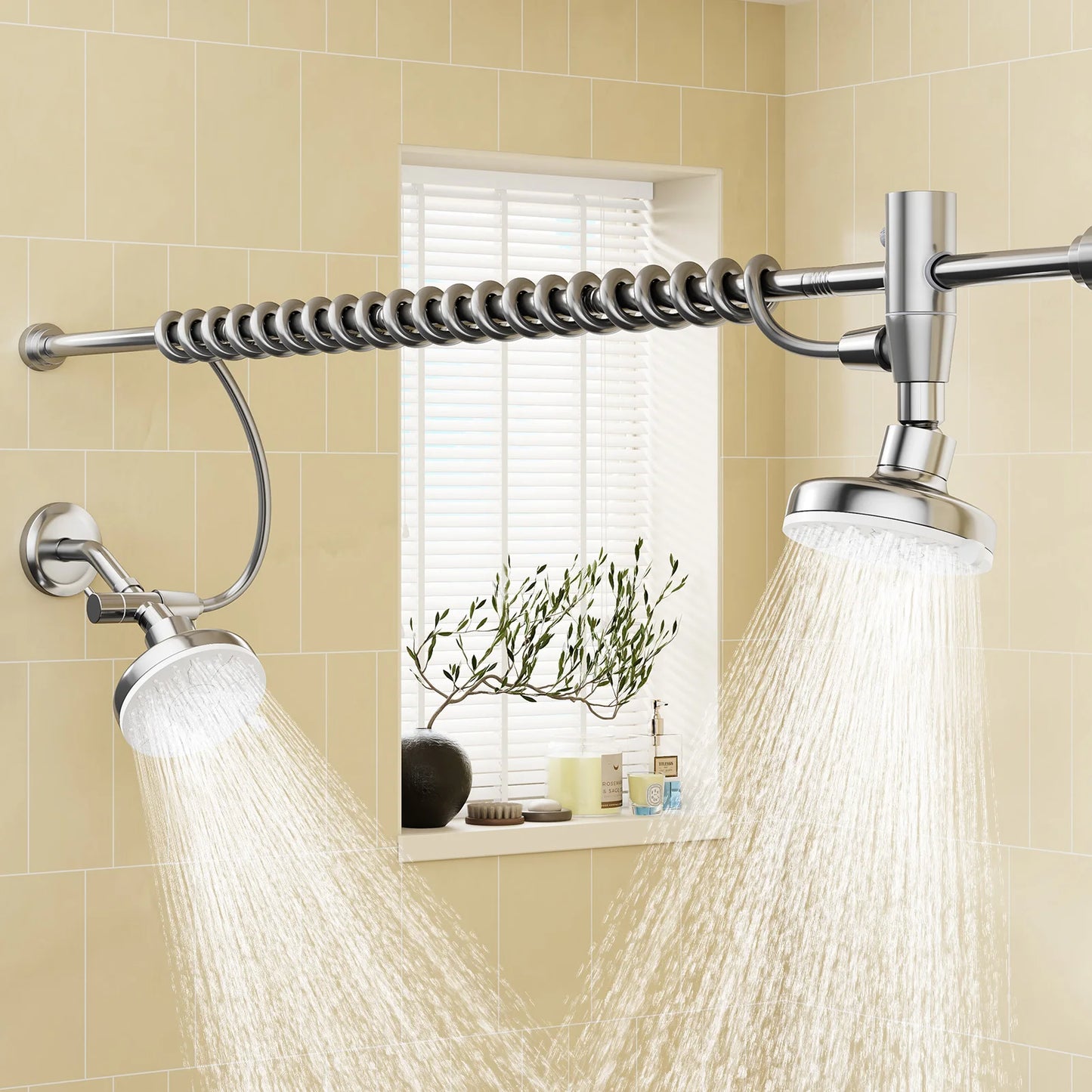 Tandem Dual Shower Head For Couples With Original Adjustable Slider