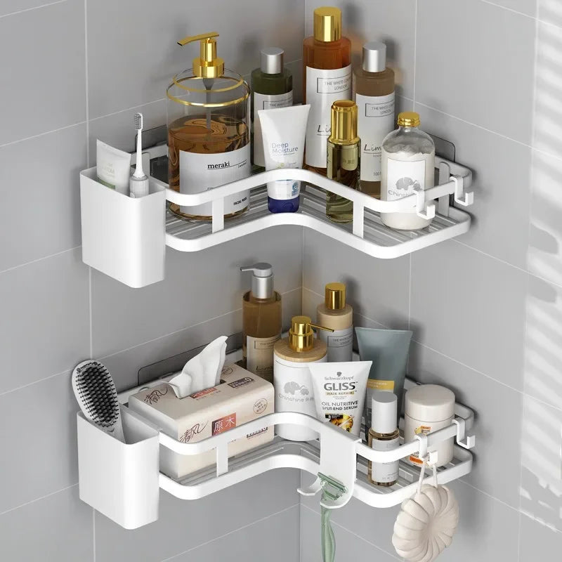 Double Layer Stainless Steel Corner Shelf Wall Mount No Drilling