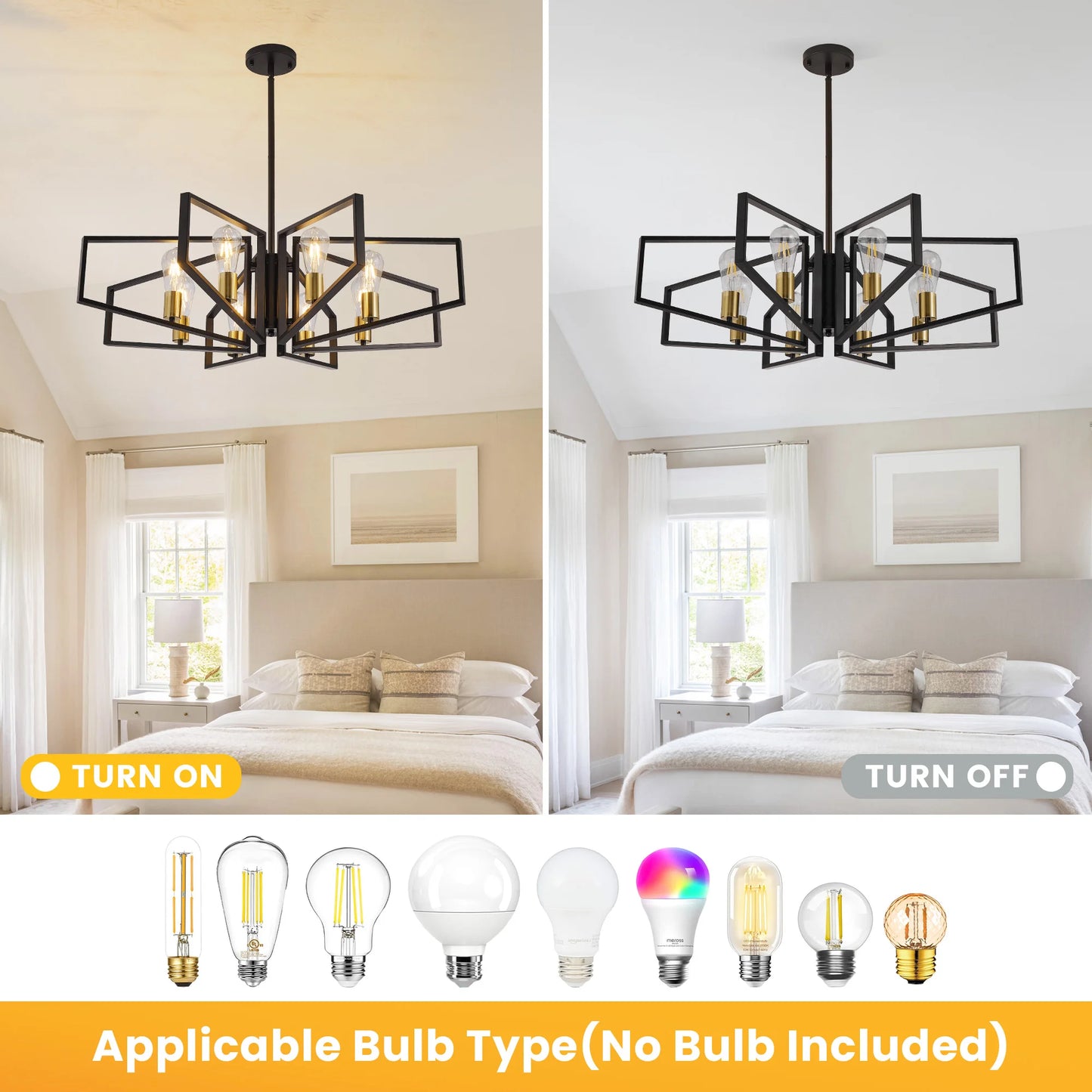 Modern 8 Light Geometric Chandelier Adjustable Height Metal Pendant
