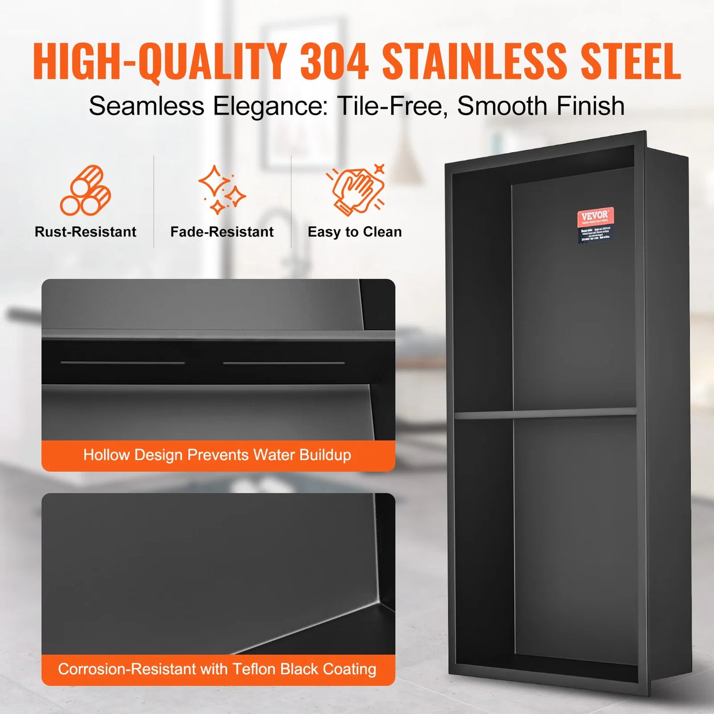 SucceBuy No Tile Shower Niche 304 Stainless Steel Wall Inserted Double Shelves