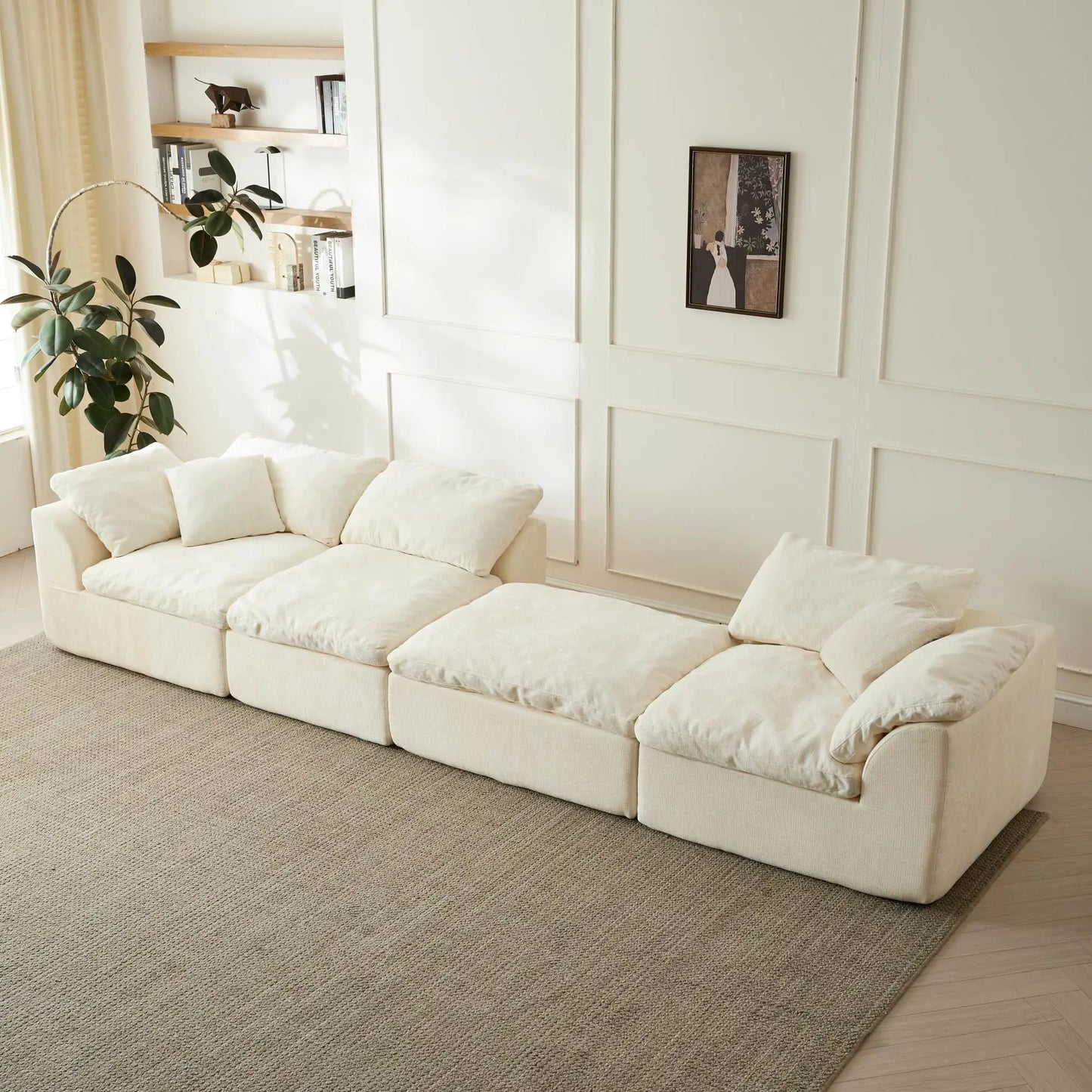 Yeflixvrau Modern Cloud L Shaped Chenille Fabric Sofa Sectional Ottoman