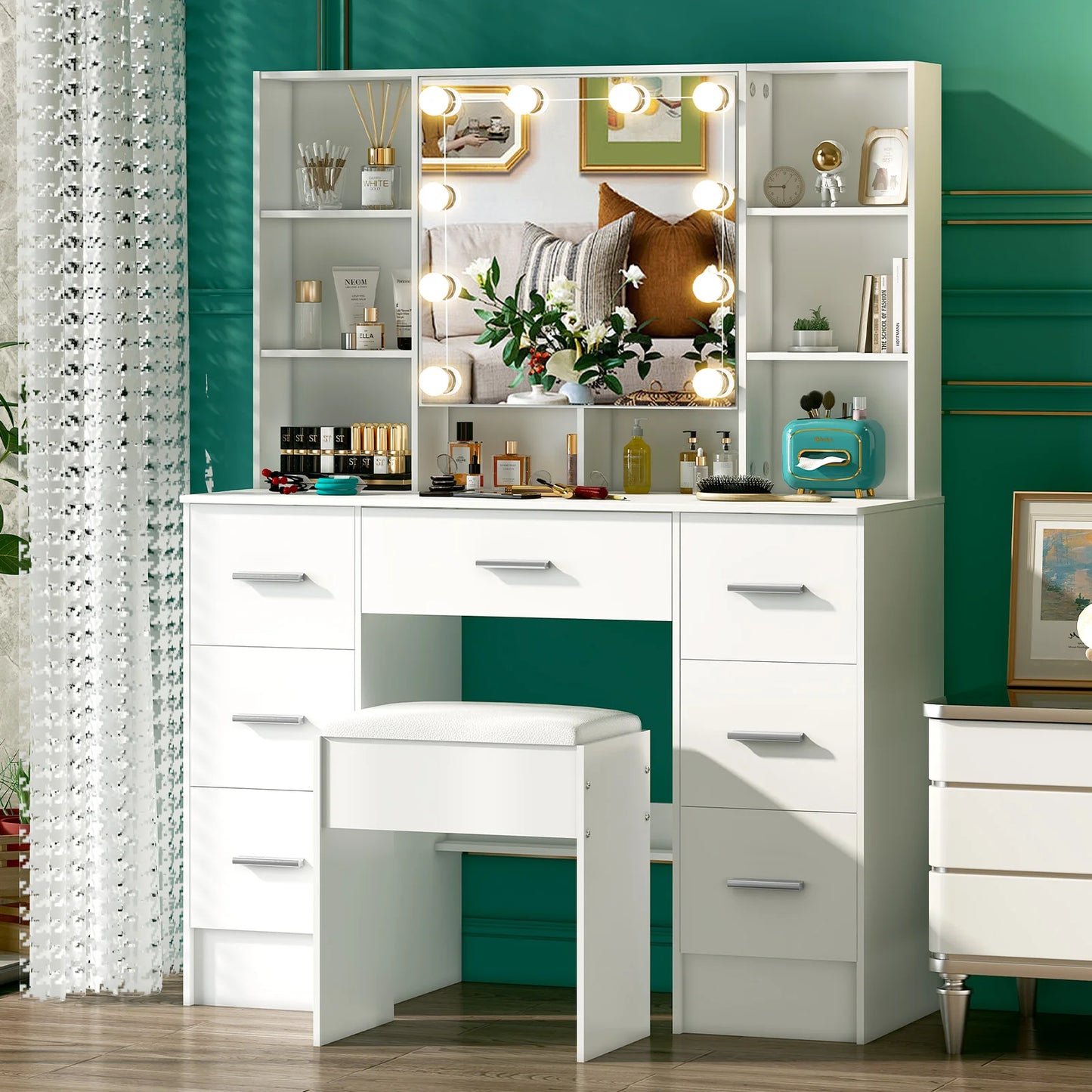 Onesaimei Minimalist Natural Wood Vanity With Light Up Mirror And Drawers