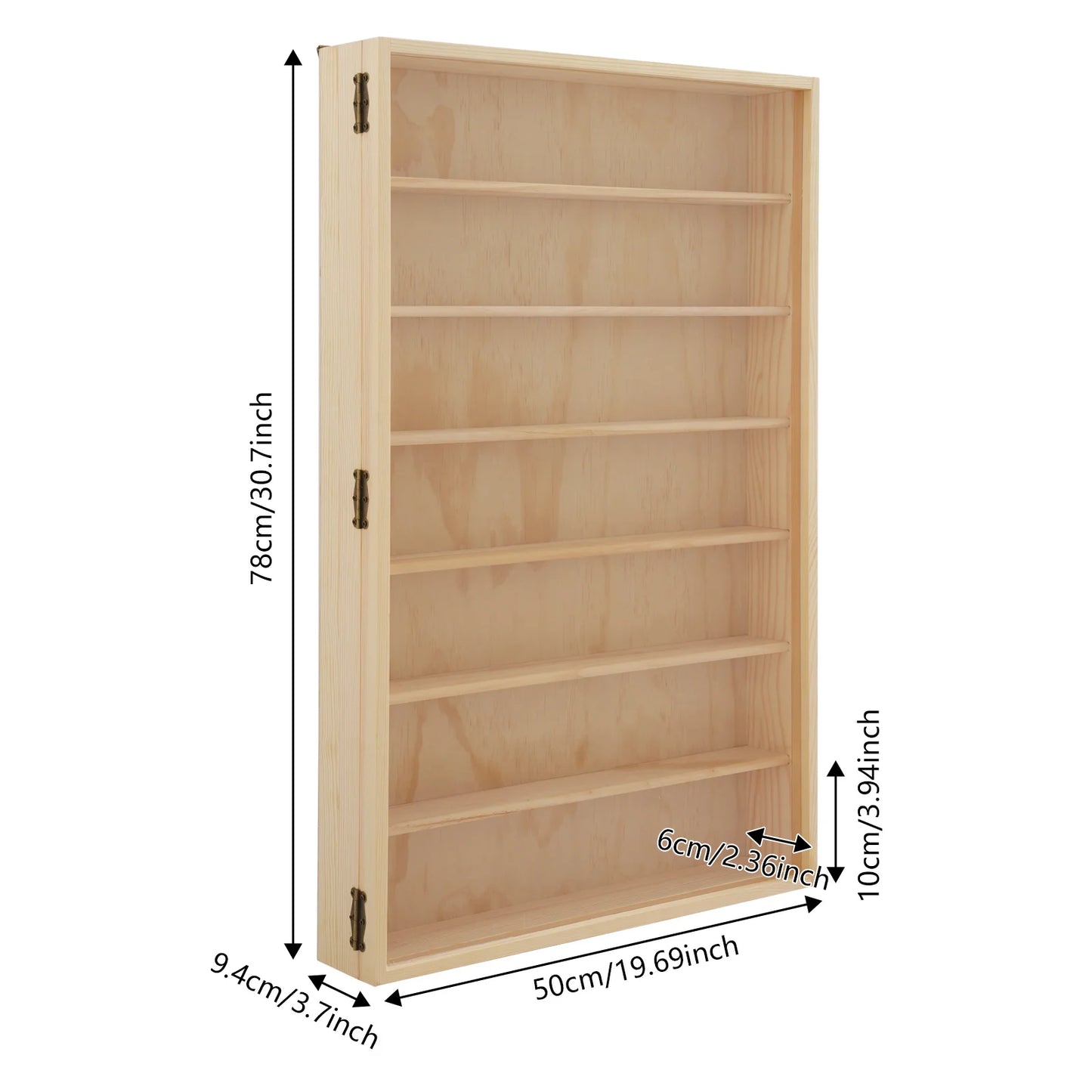 7 Tier Wall Mounted Wooden Display Cabinet With Clear Door