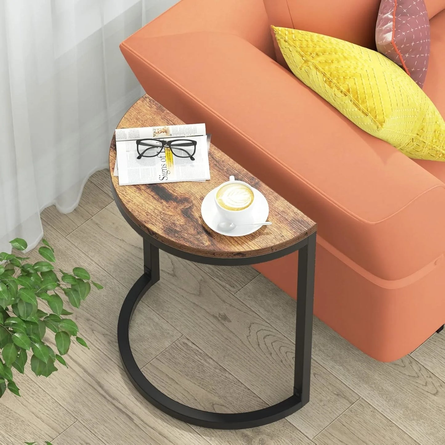 Little Tree Two Tier End Table Semi Circle With Storage Shelf
