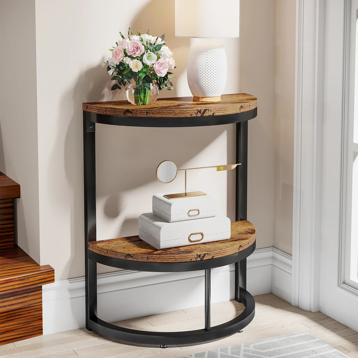 Tribesigns End Table Semi Circle With Storage Shelf For Sofa