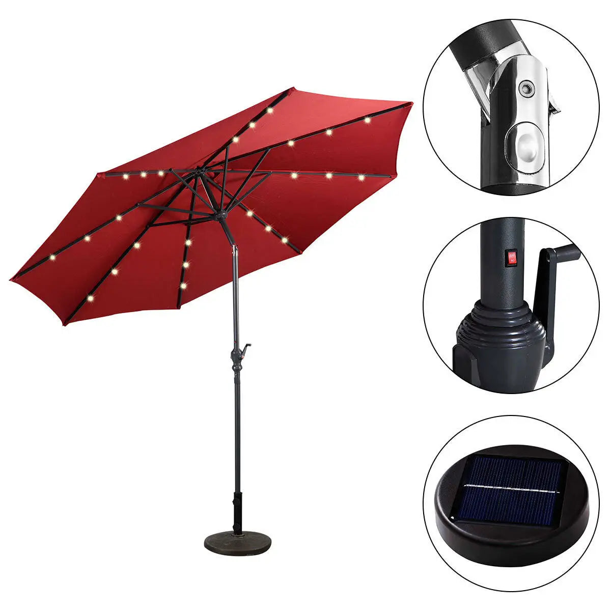 HOMASIS 10ft Solar LED Patio Umbrella With Tilt And Crank