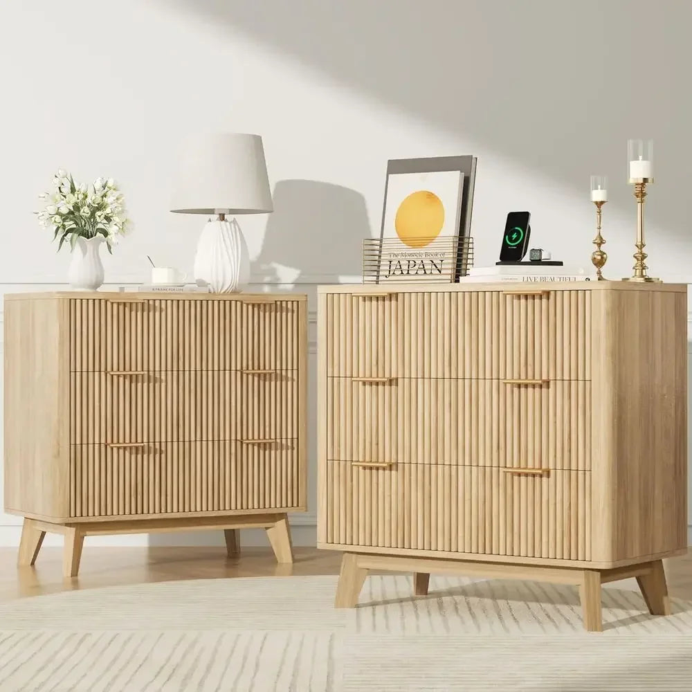 Set Of 2 Nightstands With USB Charging And Curved Drawers