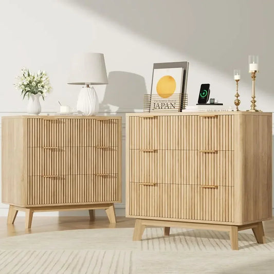 Set Of 2 Nightstands With USB Charging And Curved Drawers