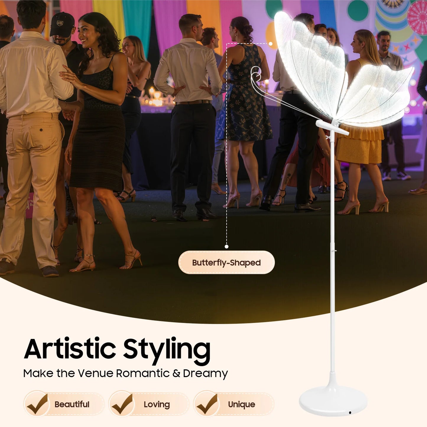 Wedding Butterfly LED Floor Lamp With Adjustable Height 48W 110V