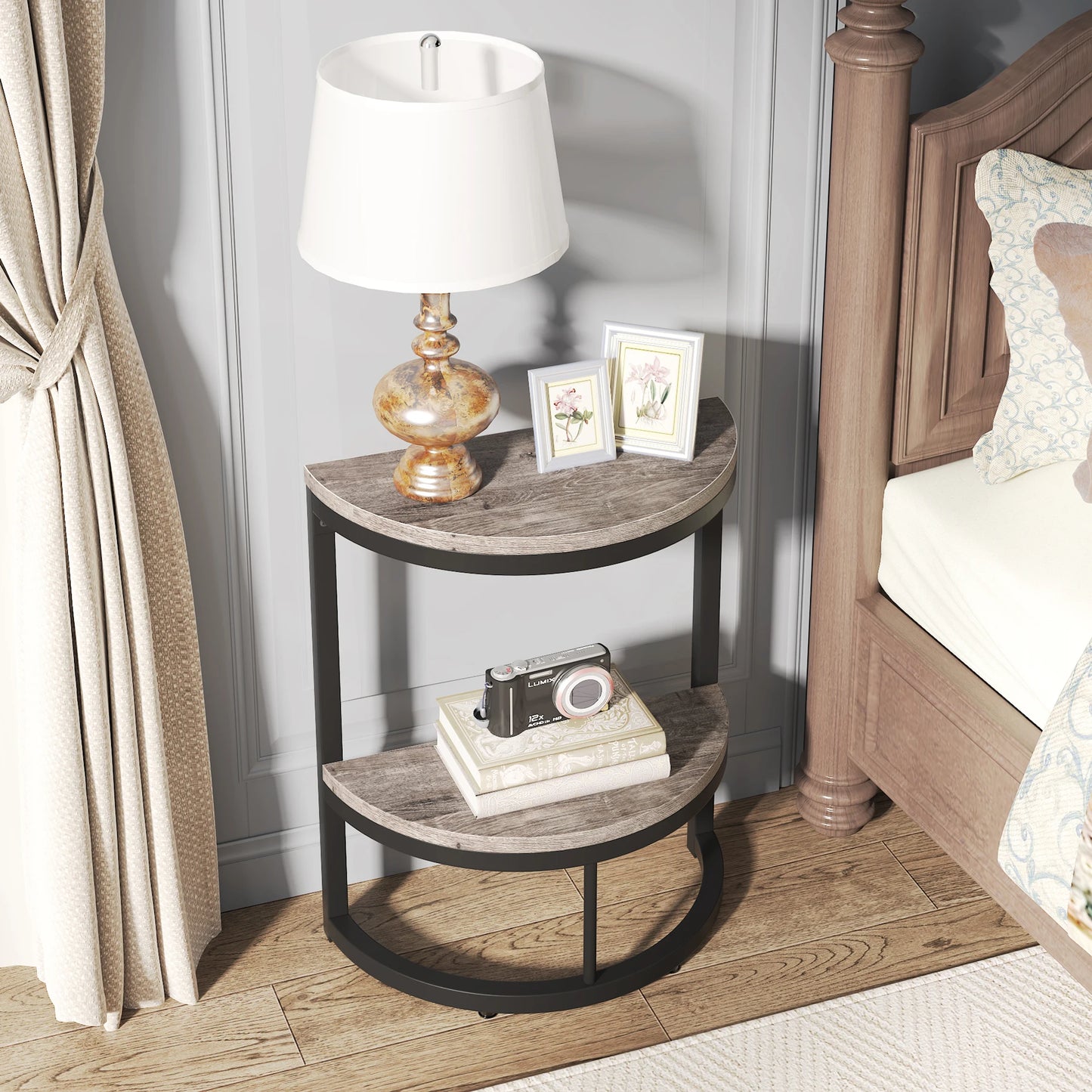 Tribesigns End Table Semi Circle With Storage Shelf For Sofa