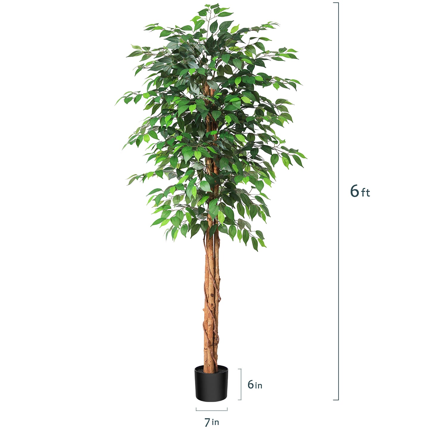 KAZEILA Artificial Ficus Tree With Natural Curved Trunk In Plastic Nursery Pot