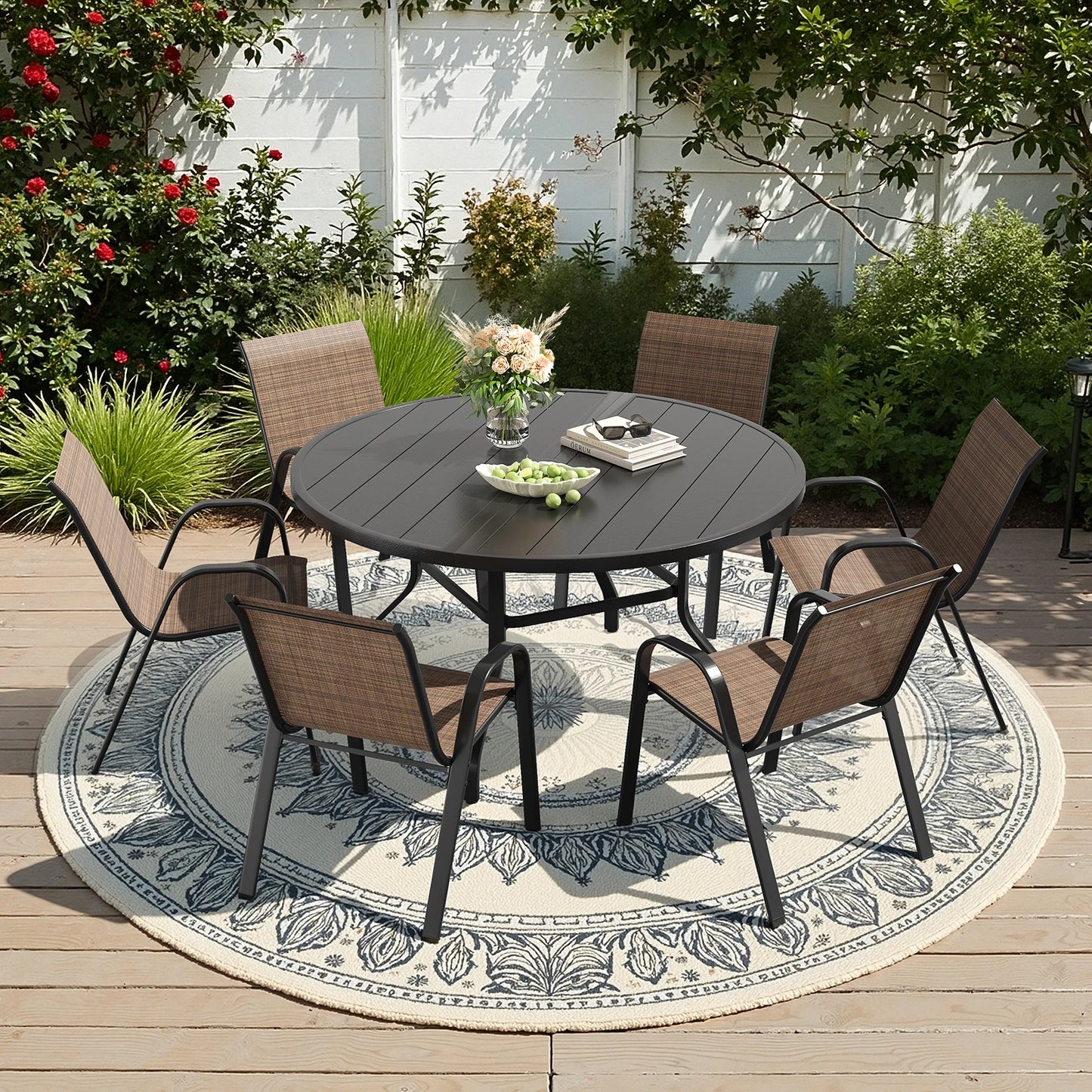Farini 7 Piece Outdoor Dining Set With Round Table Chairs