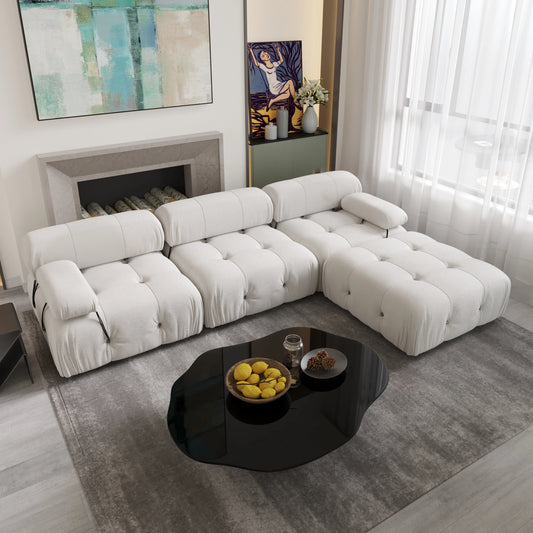 Sdorens Velvet L Shaped Sectional Sofa With Reversible Ottoman