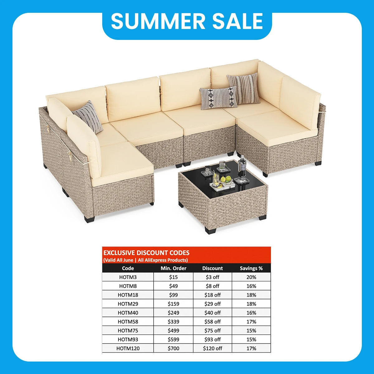 Outdoor 7-Piece Rattan Patio Furniture Set With Tempered Glass Table