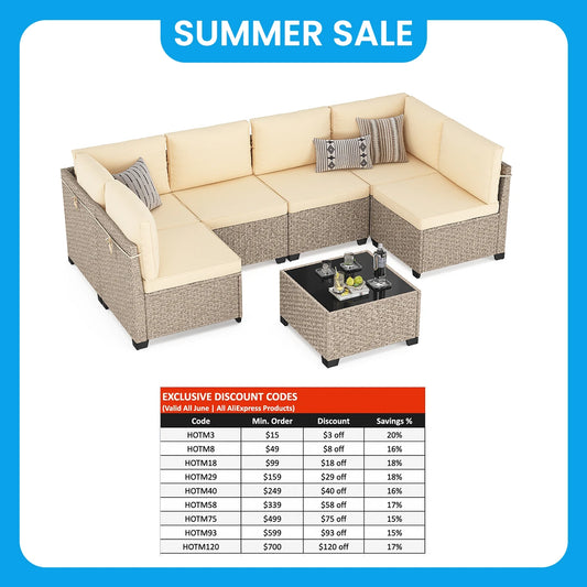 Outdoor 7-Piece Rattan Patio Furniture Set With Tempered Glass Table