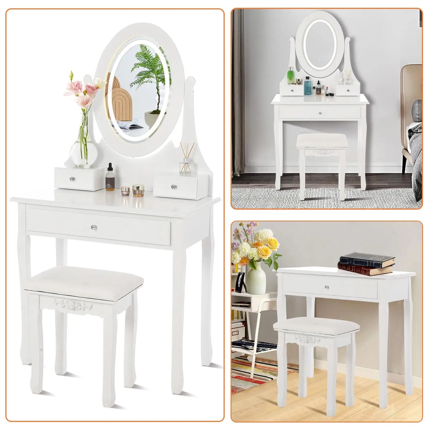 HiMISS Vanity Desk With Mirror And LED Lights Dressing Table