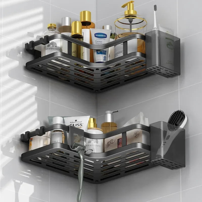 Double Layer Stainless Steel Corner Shelf Wall Mount No Drilling