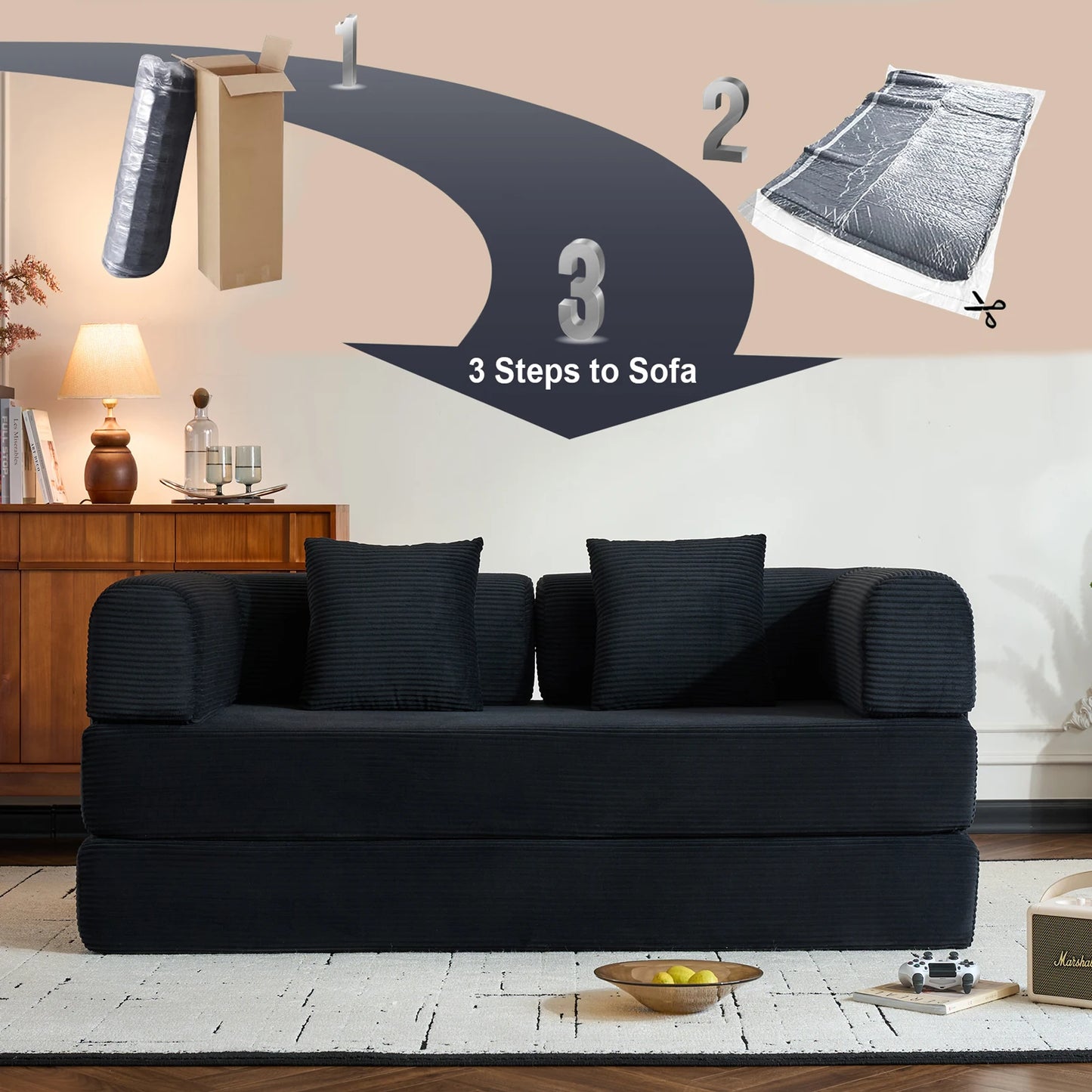 THOLASIS Velvet Folding Convertible Sofa Bed For Small Spaces