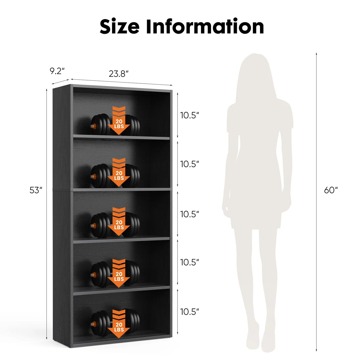 JHK Six Tier Wooden Bookshelf Floor Standing Bookcase