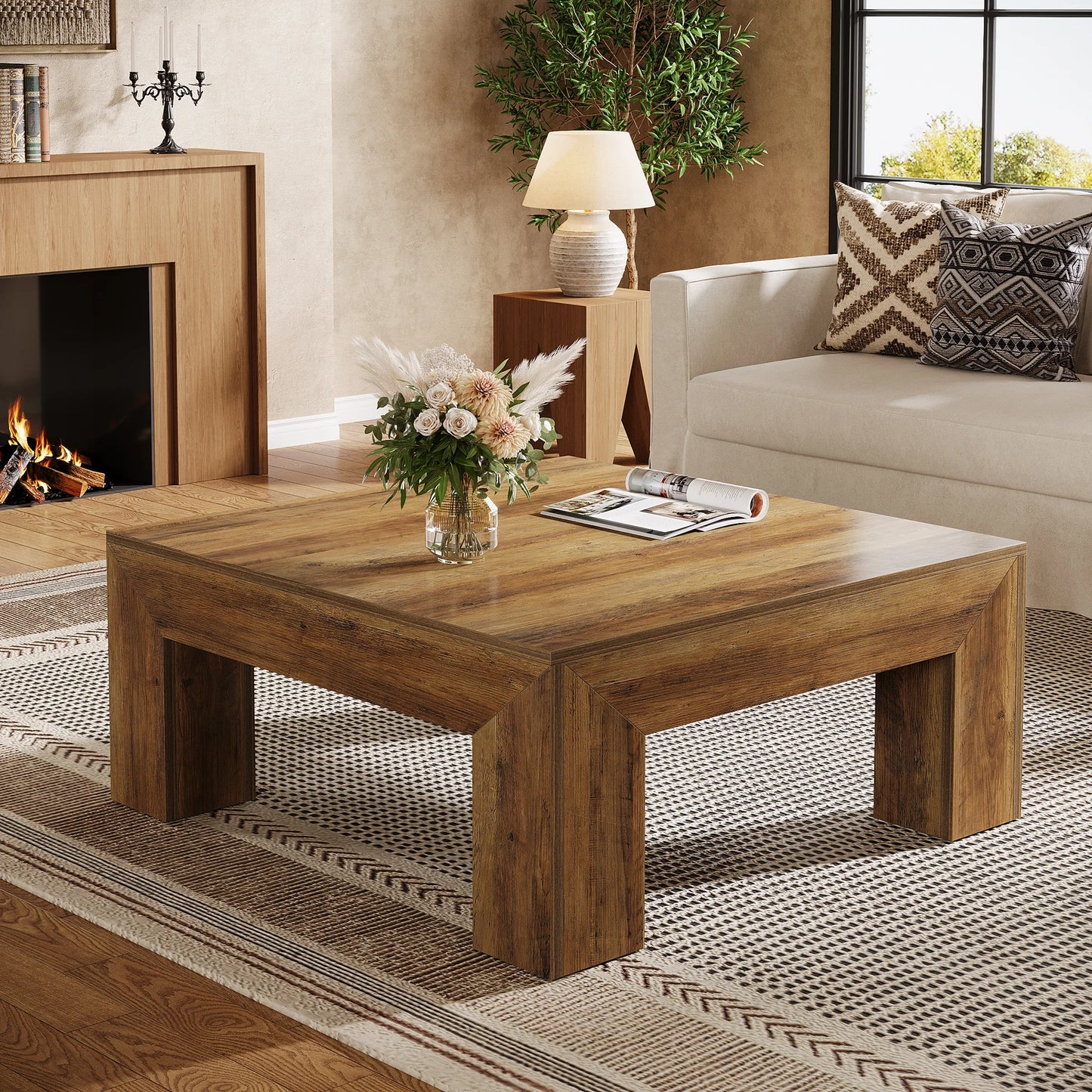 Tribesigns Square Coffee Table For Living Room With Wooden Legs
