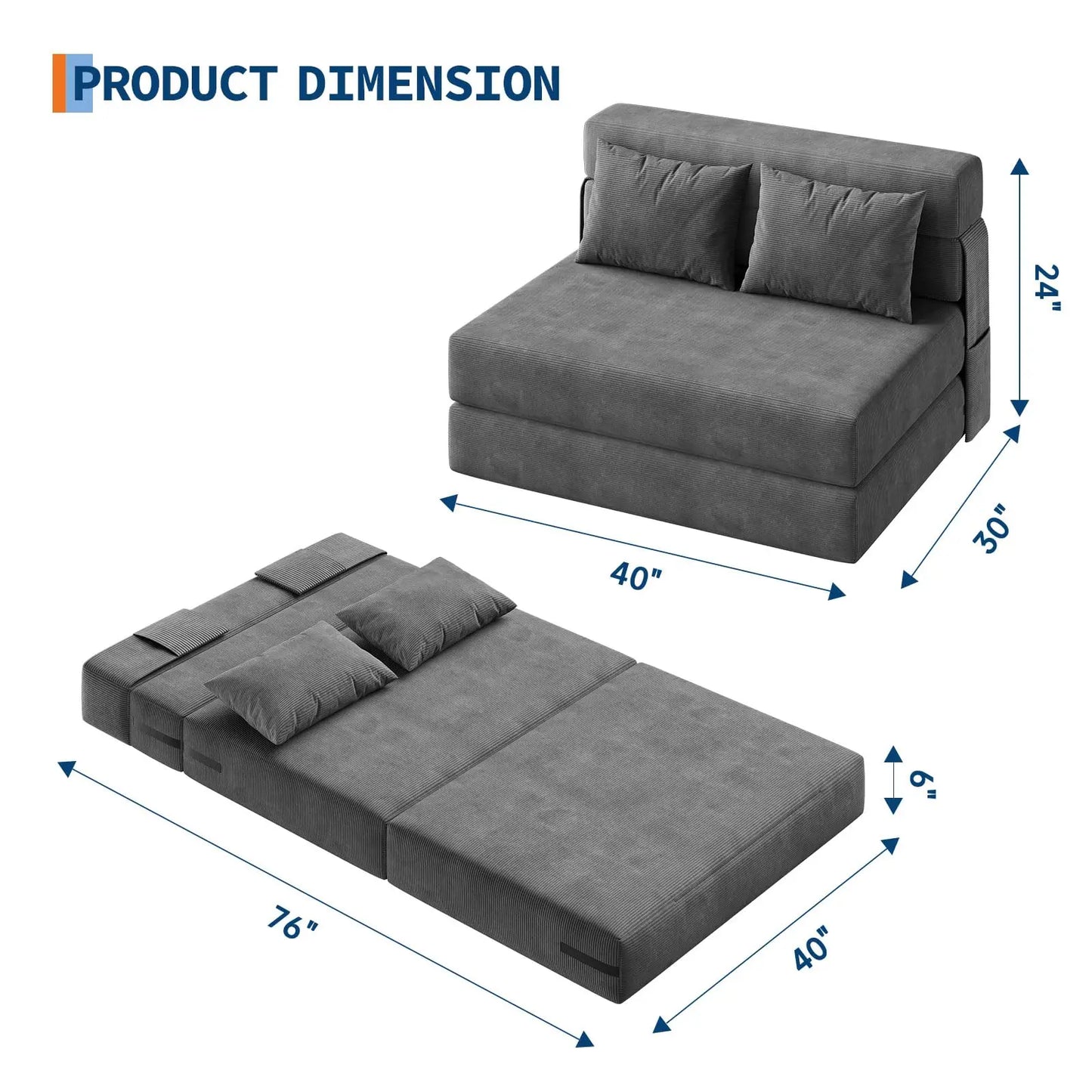 HobbyLane 4 In 1 Folding Sofa Bed Corduroy Loveseat With Pillow