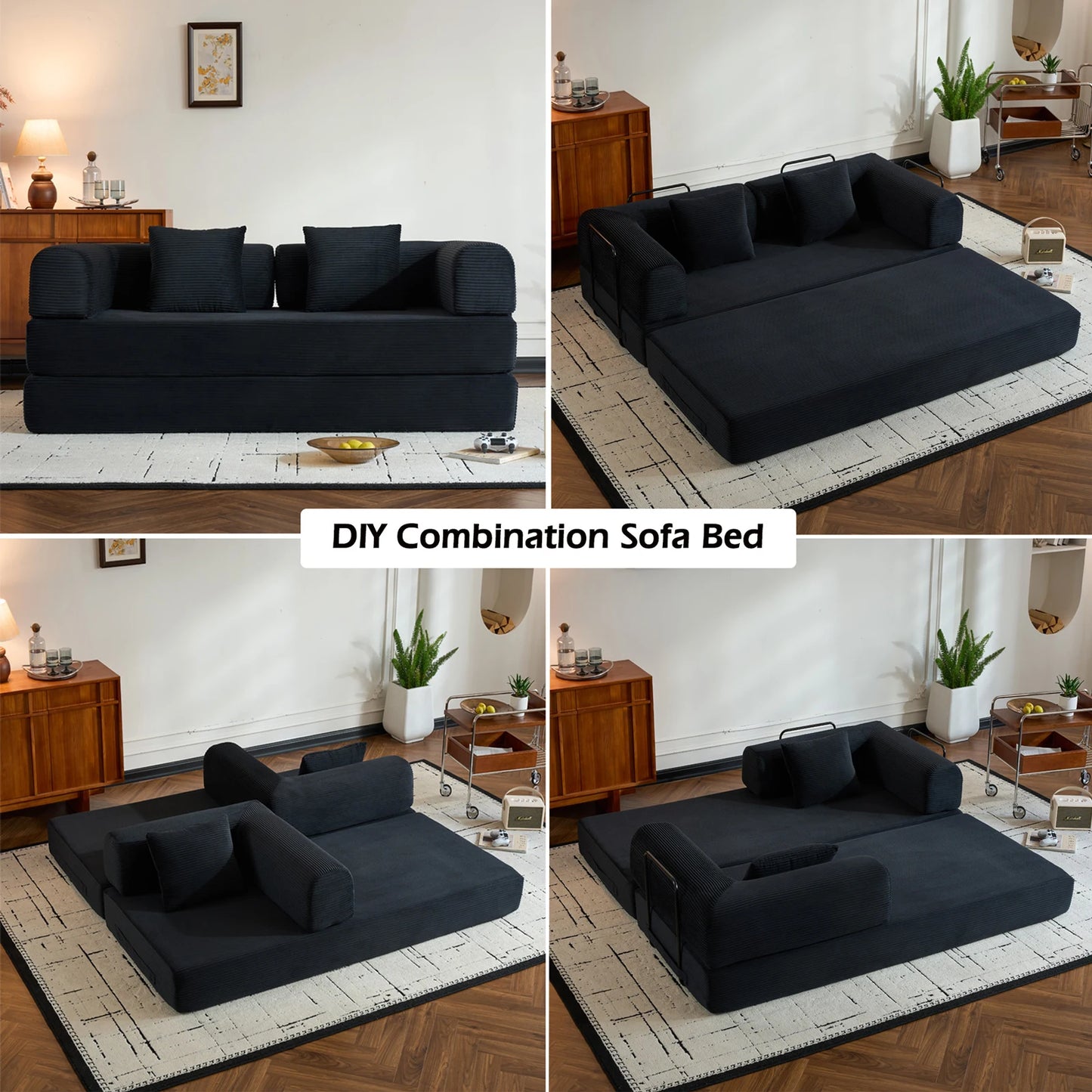THOLASIS Velvet Folding Convertible Sofa Bed For Small Spaces