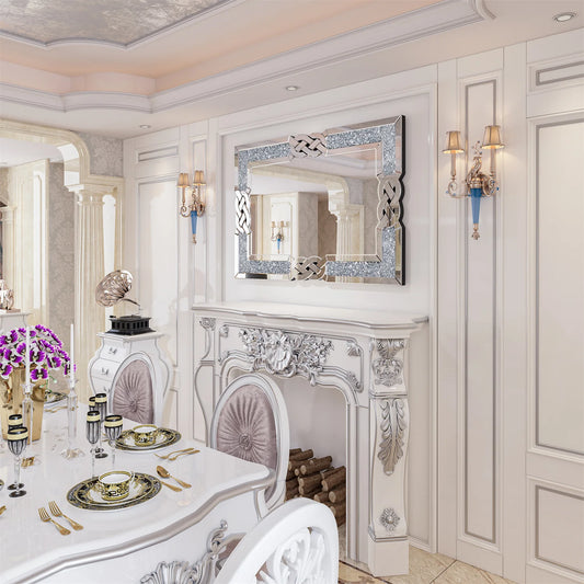 Crystal Diamond Wall Mirror Rectangular Frame For Wall Decoration