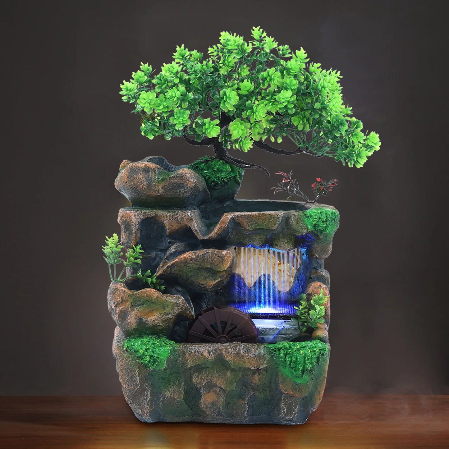 Indoor Water Fountain LED Color Changing Light Desk Decor Zen