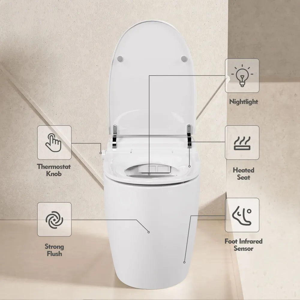 Heated Seat Smart Toilet One Piece Automatic Flush Foot Sensor