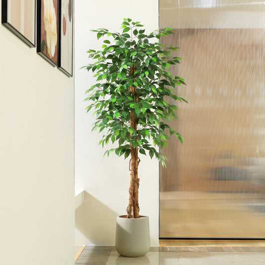 KAZEILA Artificial Ficus Tree With Natural Curved Trunk In Plastic Nursery Pot