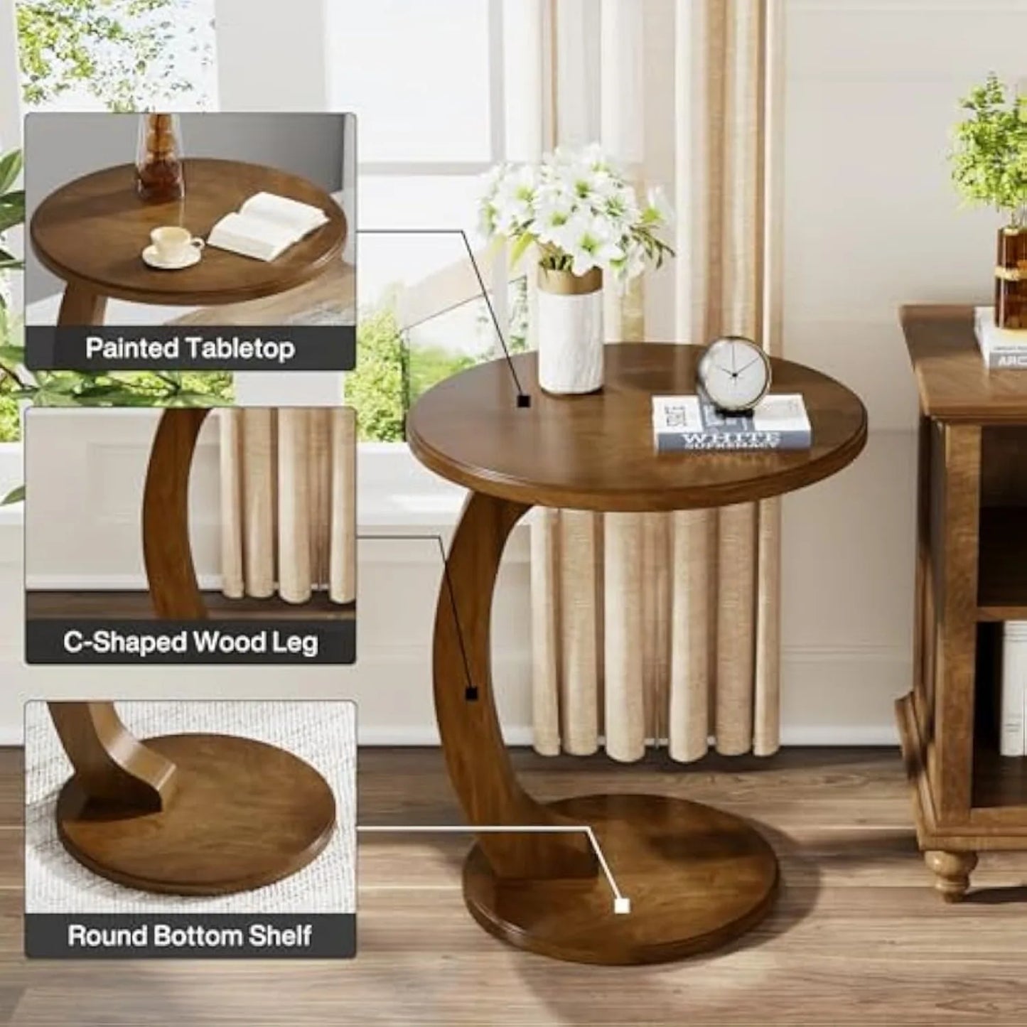 Little Tree Round C Shaped Wooden End Table For Living Room