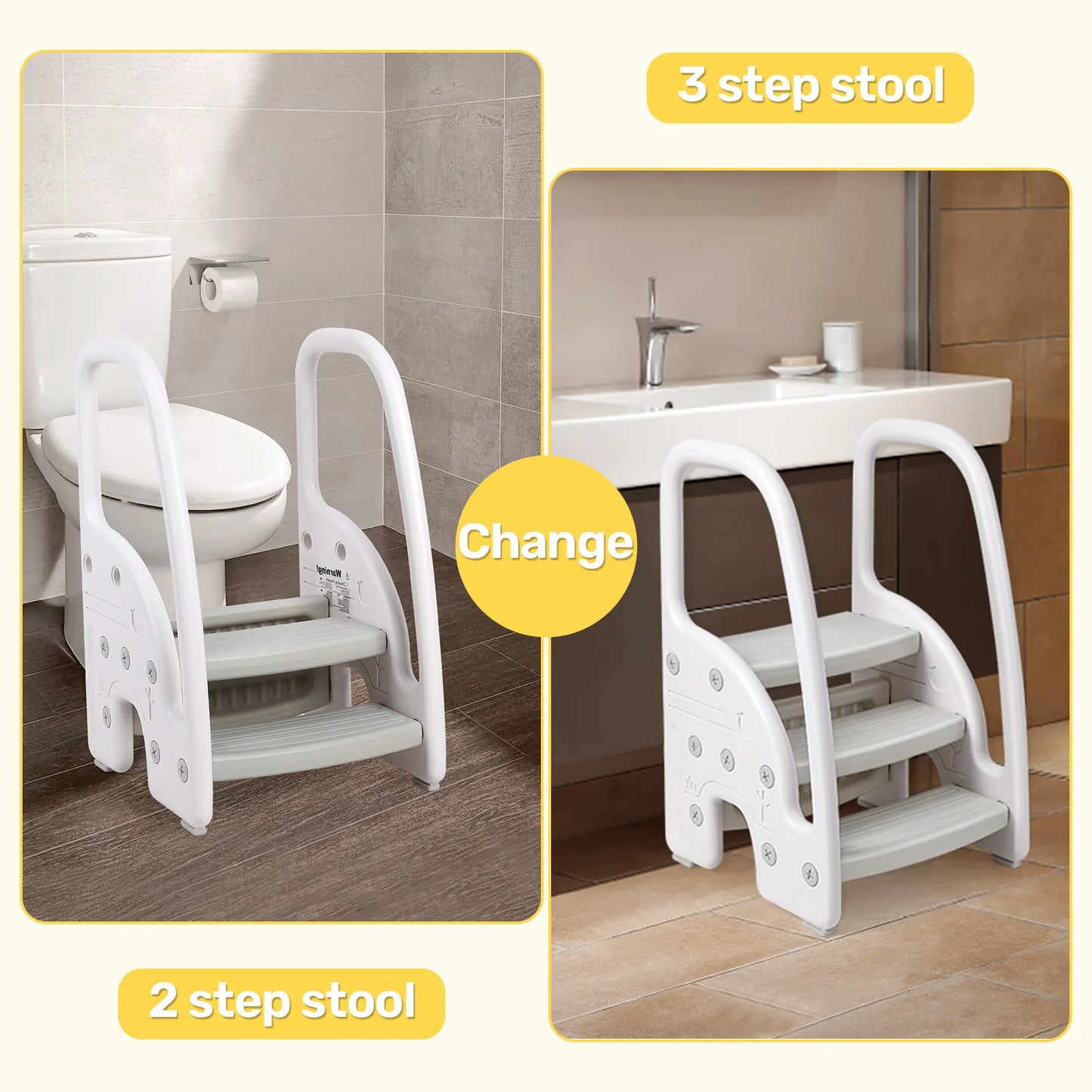 Toddler Step Stool With Handles Dual Tier Plastic For Bathroom