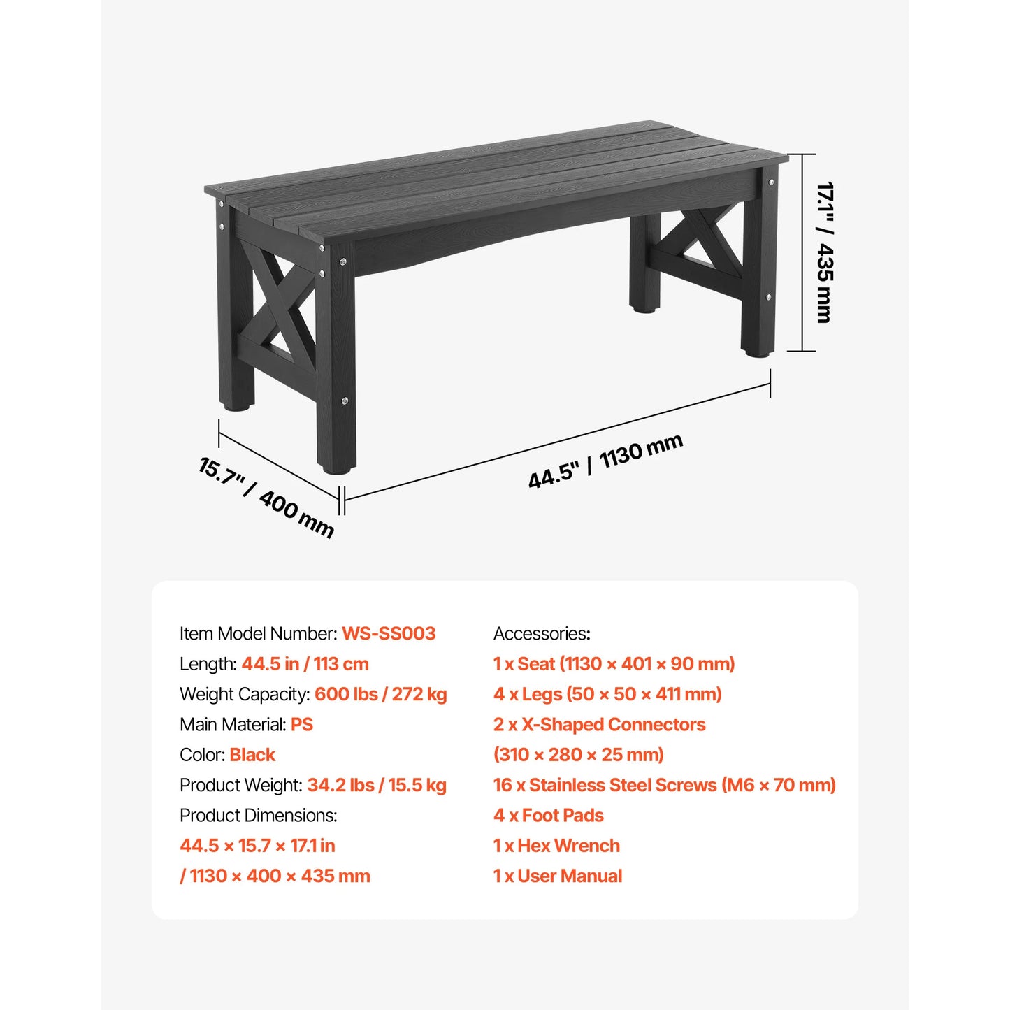 SucceBuy Outdoor Wood And Metal Garden Bench 480 Lbs Capacity
