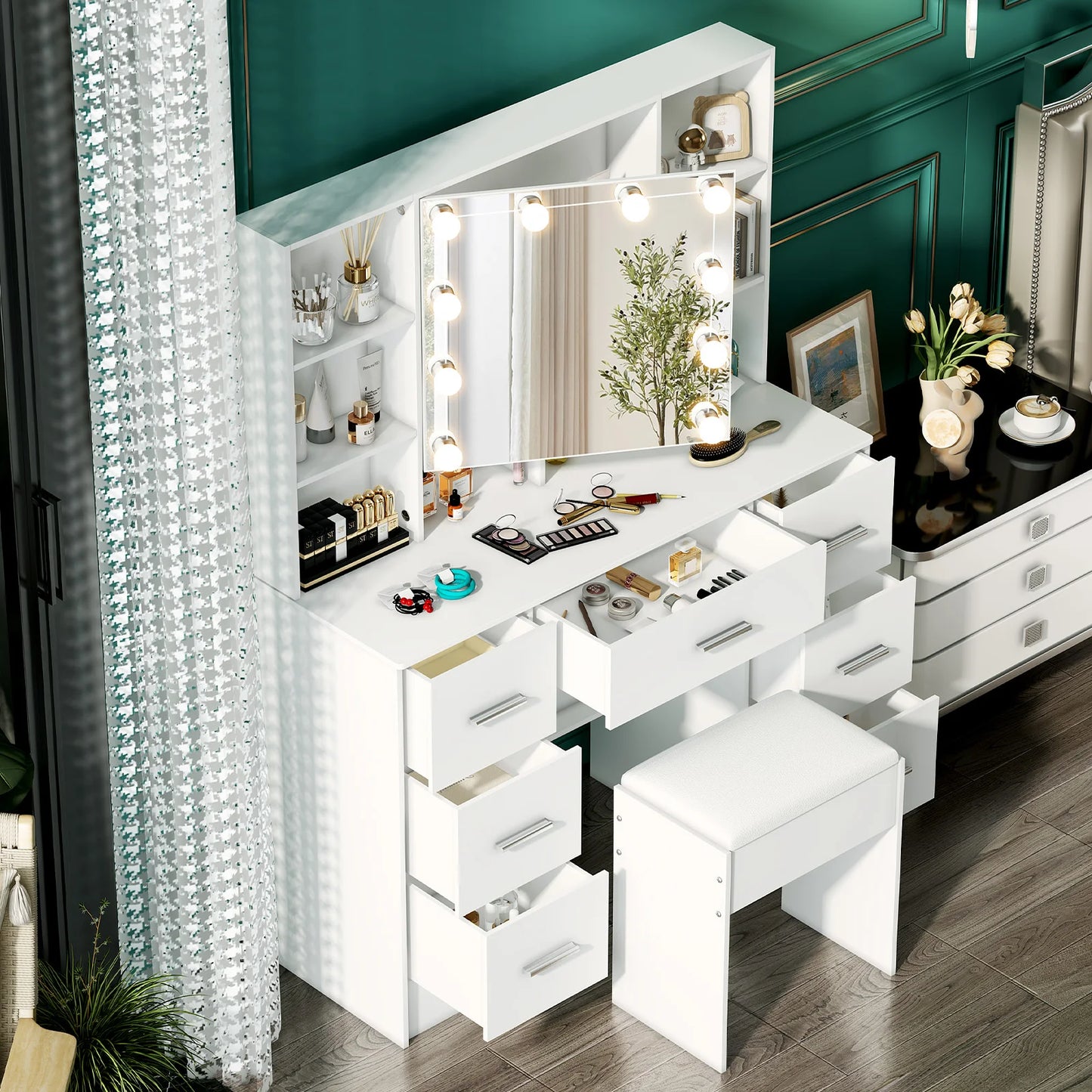 Onesaimei Minimalist Natural Wood Vanity With Light Up Mirror And Drawers