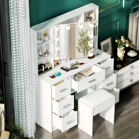 Onesaimei Minimalist Natural Wood Vanity With Light Up Mirror And Drawers